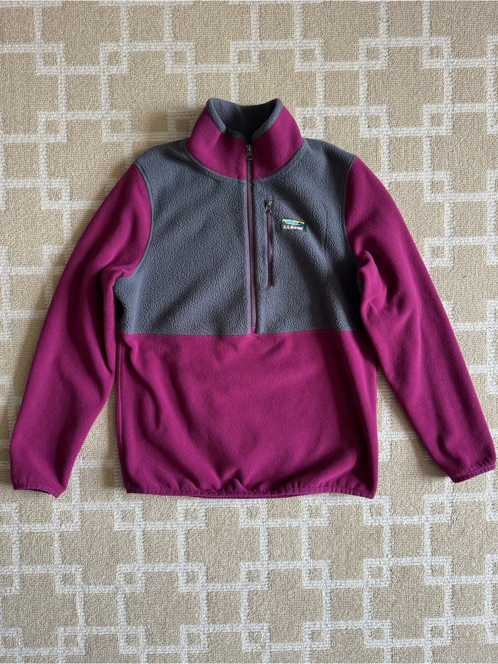 L.L. Bean Polartec Fleece Quarter Zip Pullover Outdoor Hiking Gray Purple Medium - Picture 7 of 11
